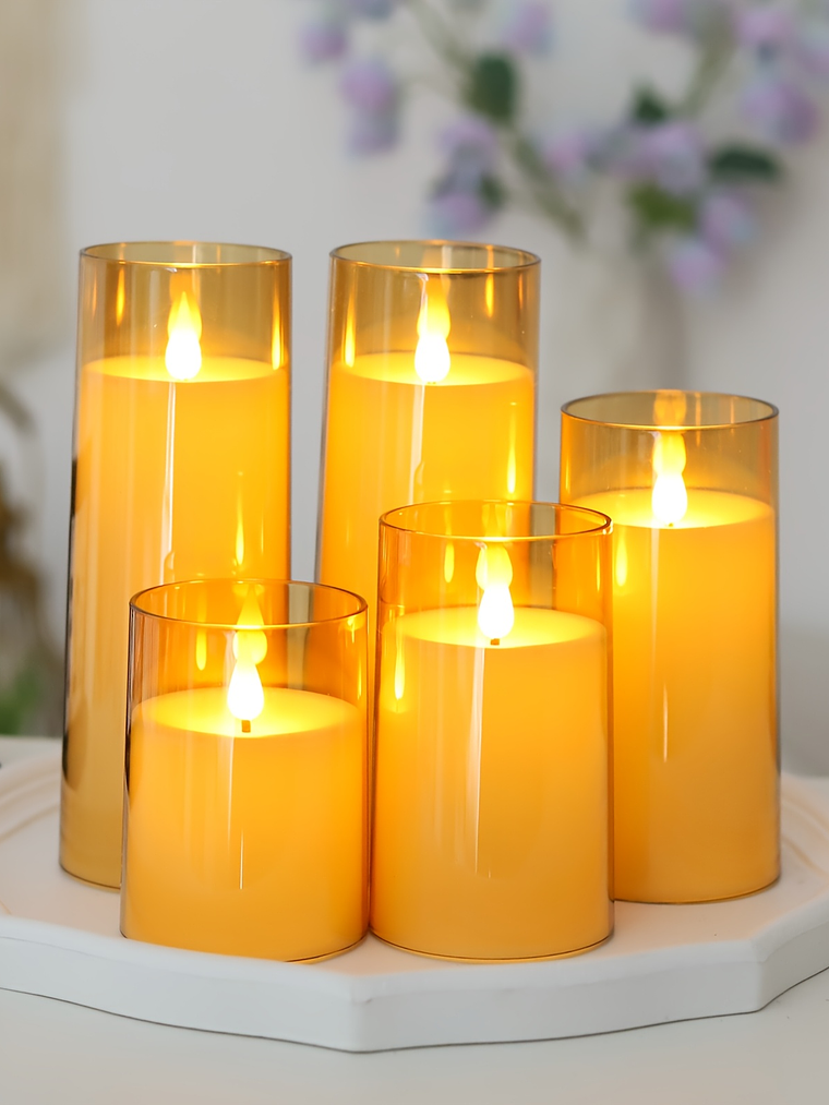 [Christmas Halloween] Halloween Christmas Decorations, Ivory Flameless Candles With Remote And Timer, 5pcs 1 AA Battery Operated Acrylic Flickering LED Pillar Candles For Romantic Ambiance And Home Ho 10