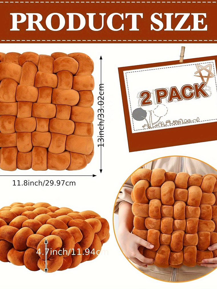 2pcs Knot Pillow Soft Throw Pillow Home Decoration Cushion Square Office Knotted Plush Throw Cushion For Living Room Bedroom Sofa Couch Living Room Decor, 12'' X 13'' 10