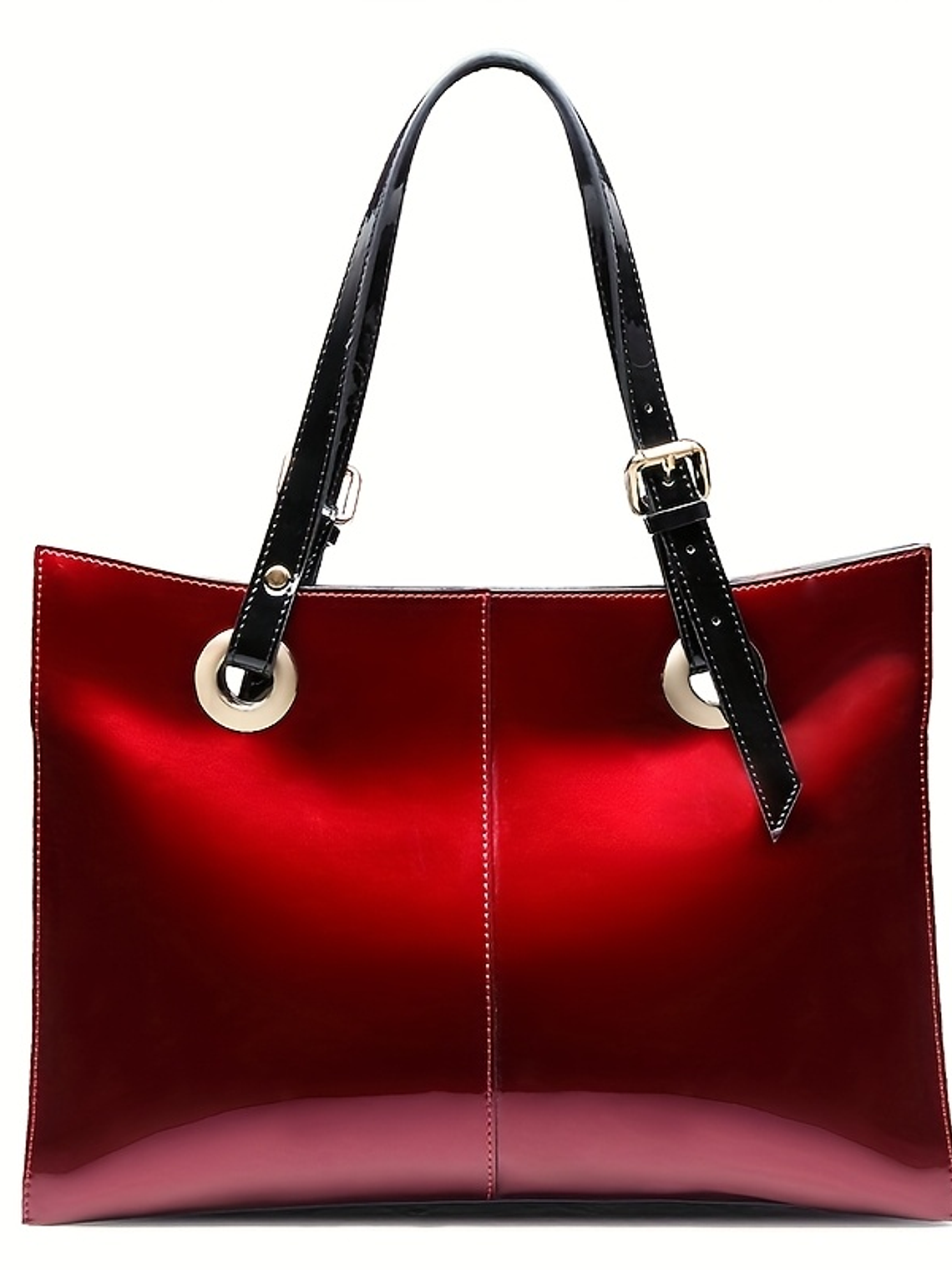 Women Patent Leather Handbag - Genuine Burgundy Purse, Large Capacity Tote & Wallet Combo (Handheld/Purse) in Red/Navy/Dark Purple, Golden-Tone Hardware, Adjustable Strap - Elegant Designer Bag for,,  4
