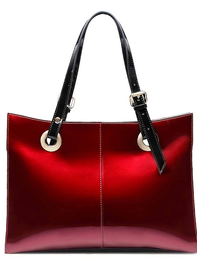 Women Patent Leather Handbag - Genuine Burgundy Purse, Large Capacity Tote & Wallet Combo (Handheld/Purse) in Red/Navy/Dark Purple, Golden-Tone Hardware, Adjustable Strap - Elegant Designer Bag for,,  4