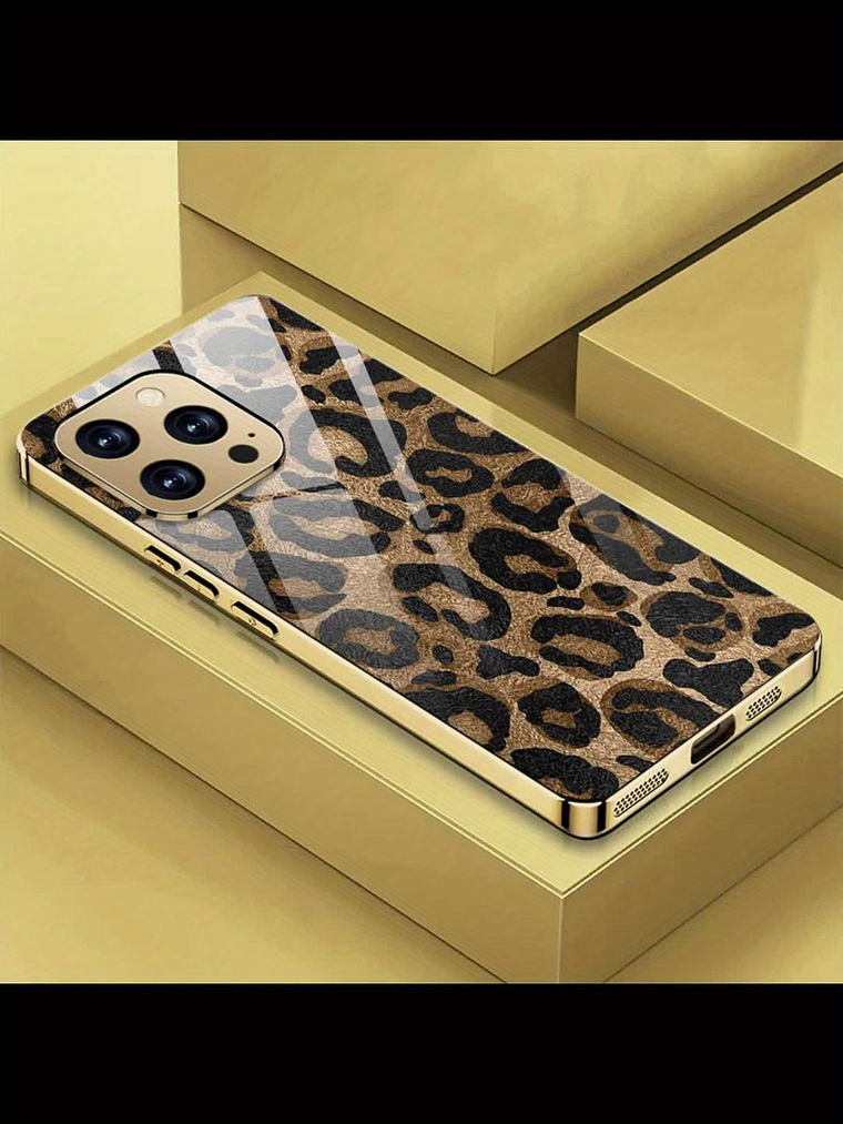 Vibrant Electroplated Tempered Glass Leopard-Pattern Phone Case for Apple for iphone 17, Air 16, Pro Max 15, 14 Plus, 13, 12, 11, Premium Shockproof Protection, Smartphone Case A, Handy Cover 11