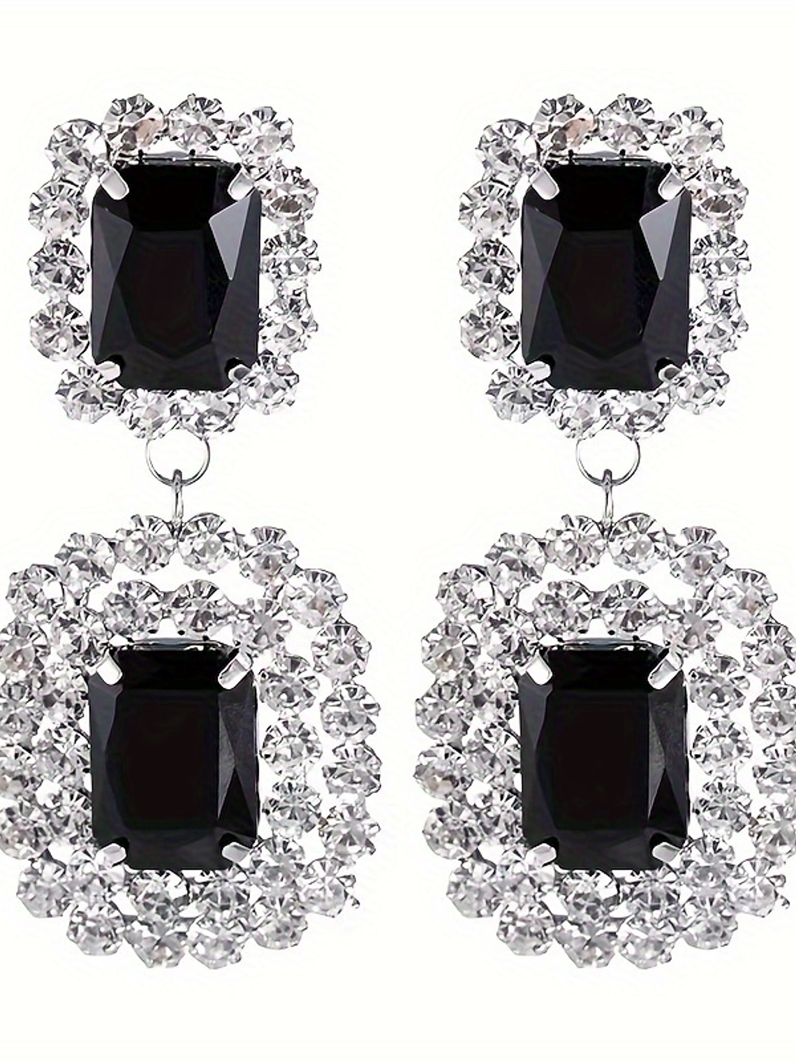 Studded Temperament Square Earrings with High-end Fashion Black Light Luxury Earrings 6