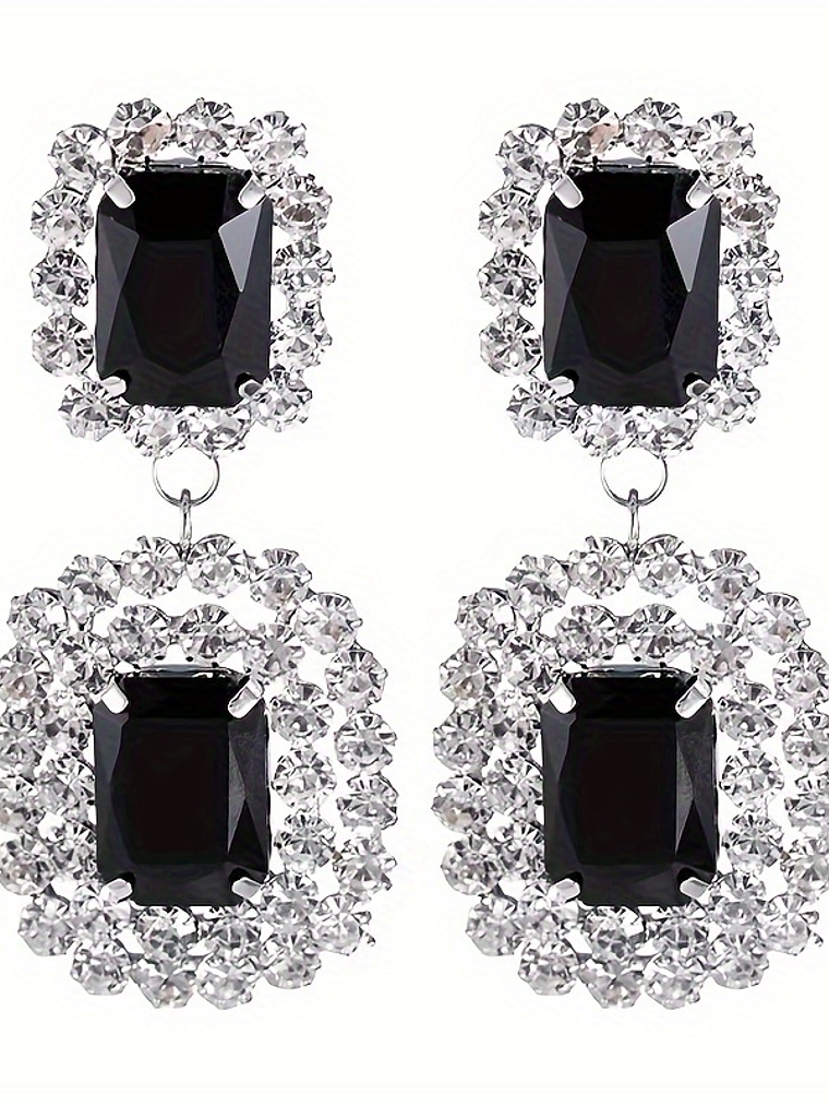 Studded Temperament Square Earrings with High-end Fashion Black Light Luxury Earrings 6