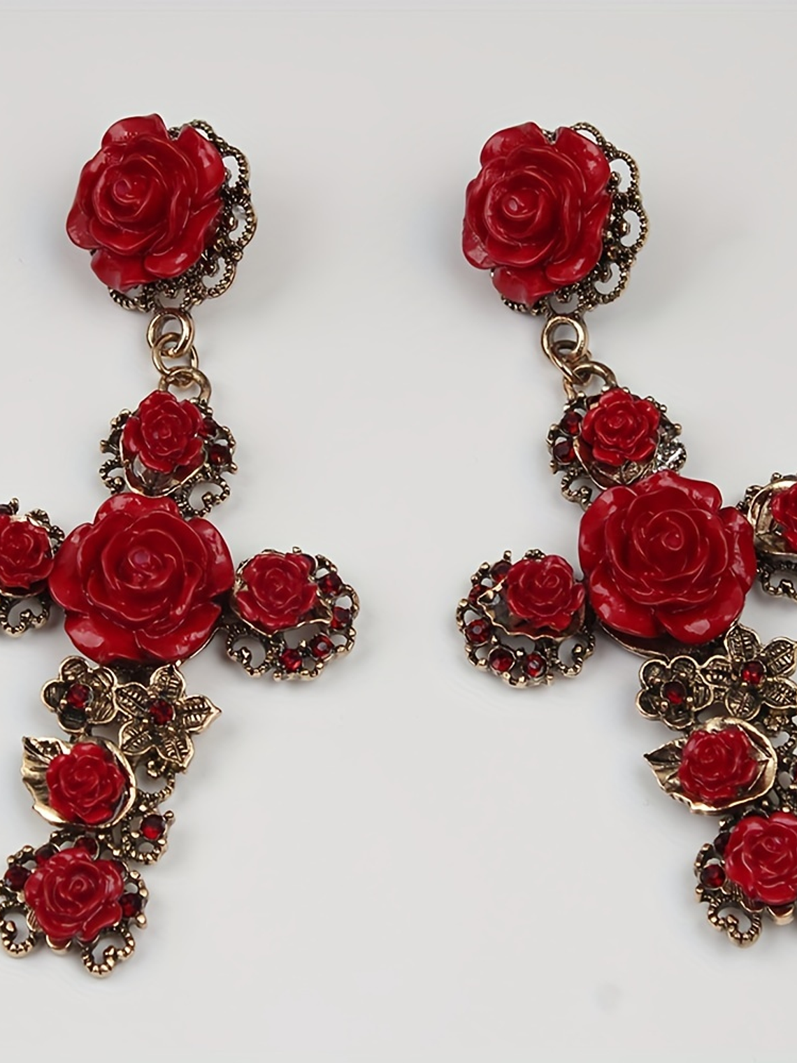 Tears of Joy Vintage Rose Cross Earrings  3