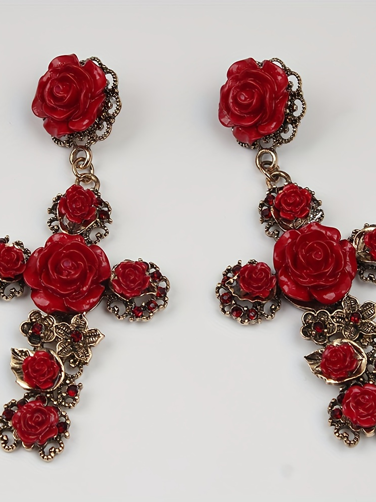 Tears of Joy Vintage Rose Cross Earrings  3