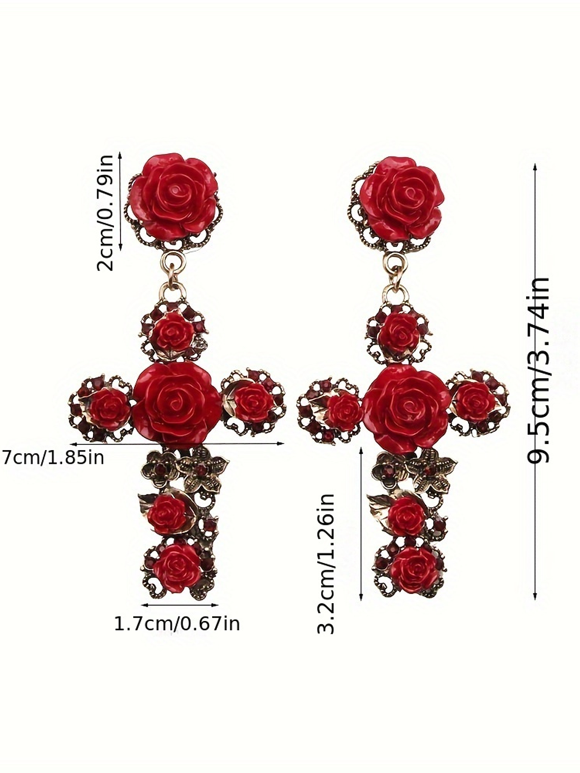 Tears of Joy Vintage Rose Cross Earrings  4