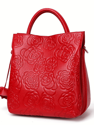 Blossom Embossed Genuine Leather Handbag 