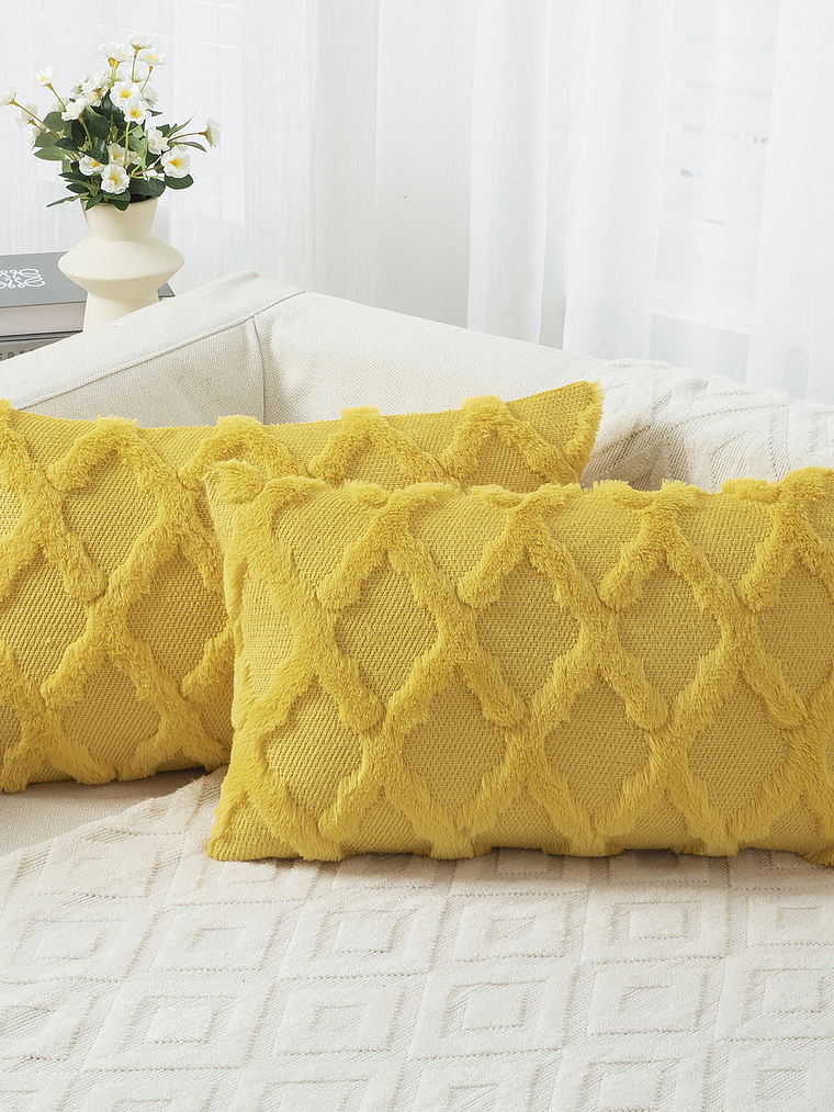 2pcs Boho Throw Pillow Covers 18x18 Inch Shaggy Plush Faux Wool with 3D Embroidery Pattern Suede Decorative Pillow Covers Luxury Cushion Covers for Couch Sofa Livingroom 7