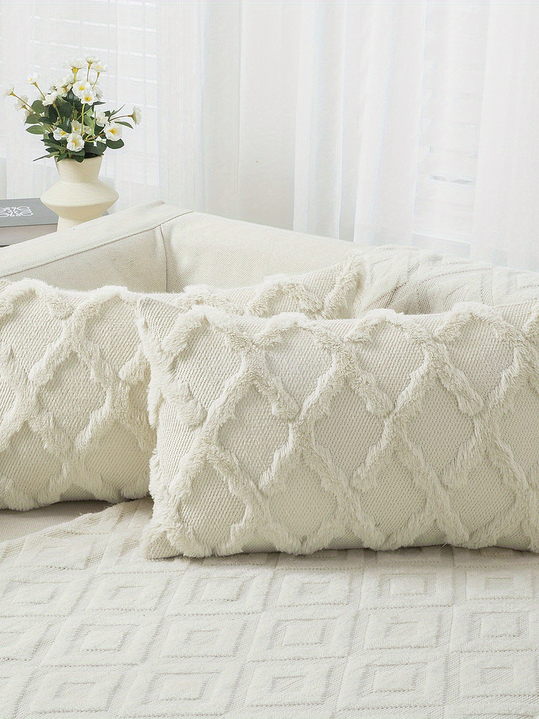 2pcs Boho Throw Pillow Covers 18x18 Inch Shaggy Plush Faux Wool with 3D Embroidery Pattern Suede Decorative Pillow Covers Luxury Cushion Covers for Couch Sofa Livingroom 8