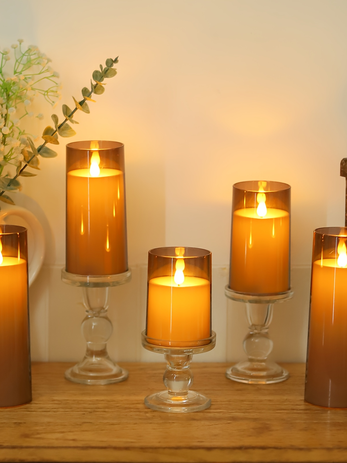 [Christmas Halloween] Halloween Christmas Decorations, Ivory Flameless Candles With Remote And Timer, 5pcs 1 AA Battery Operated Acrylic Flickering LED Pillar Candles For Romantic Ambiance And Home Ho 14