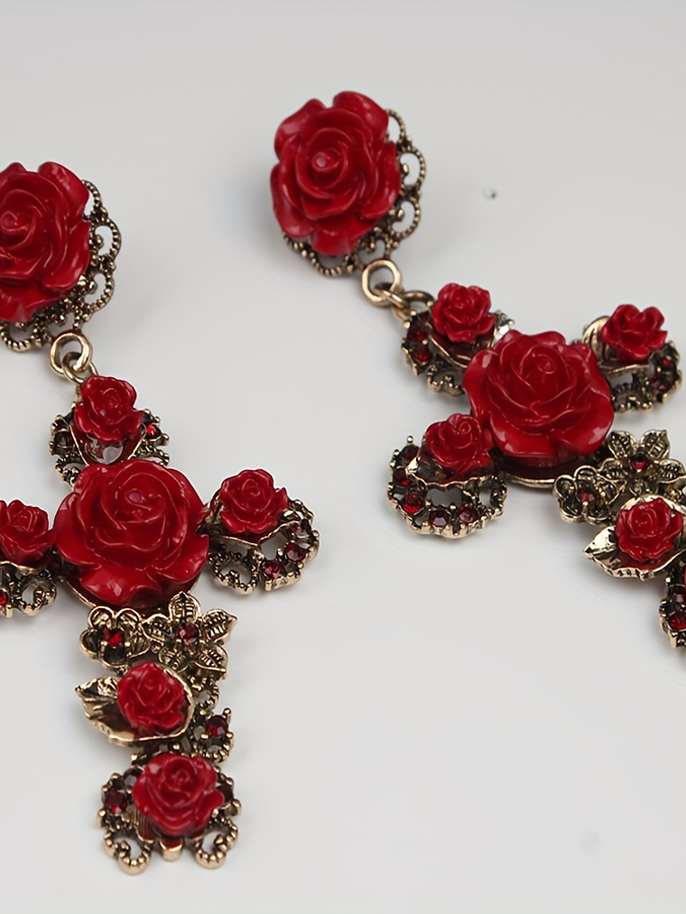 Tears of Joy Vintage Rose Cross Earrings  5