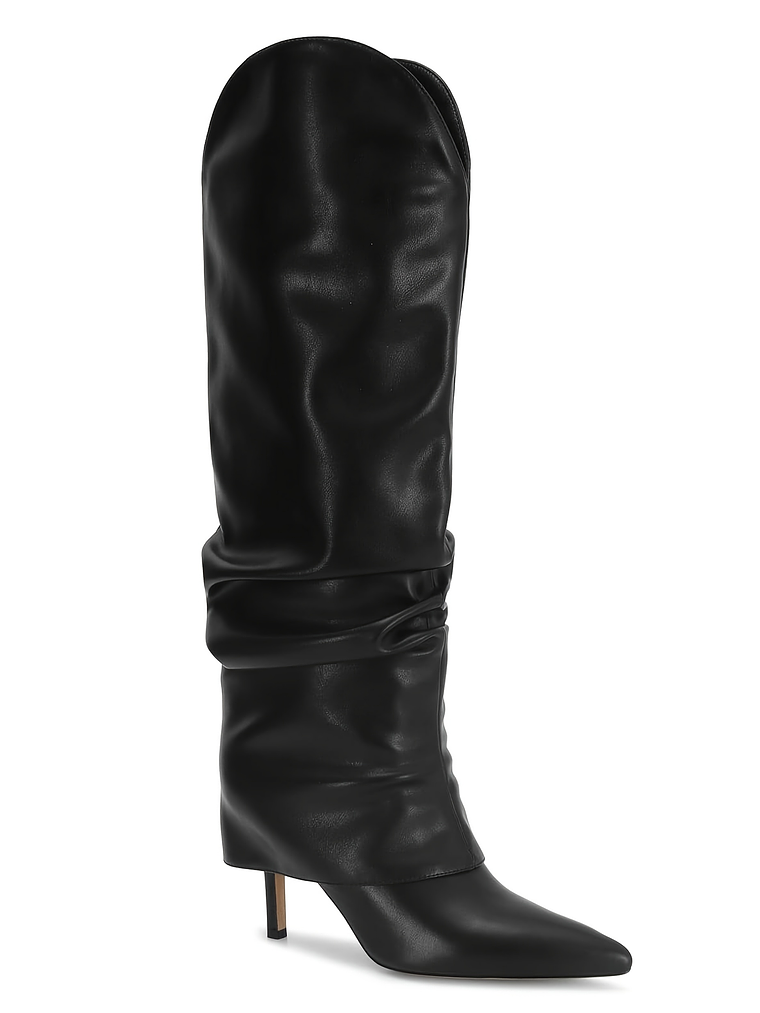 Women'S Genuine Leather Fold Over Knee High Boots - Wide Calf Pointed Toe Stiletto Heels, Pull-On Closure, All-Season Tall Booties with Cushioned Insole & Arch Support, Brown/Coffee - Versatile for Ca 7