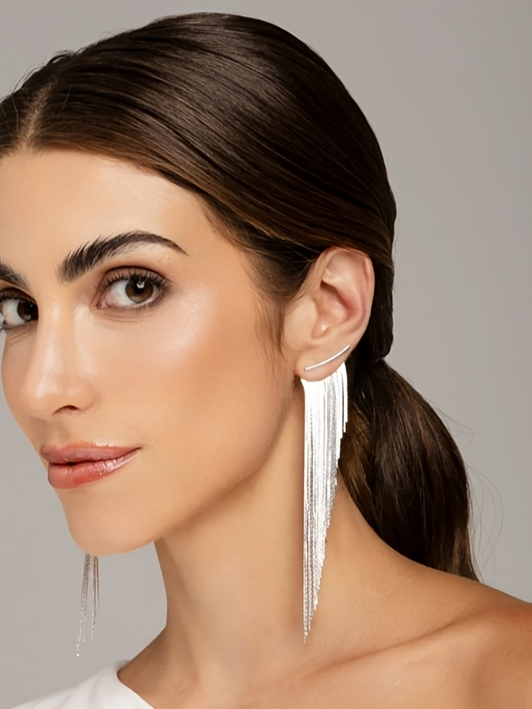 Laser Focus Metal Tassel Earrings  4