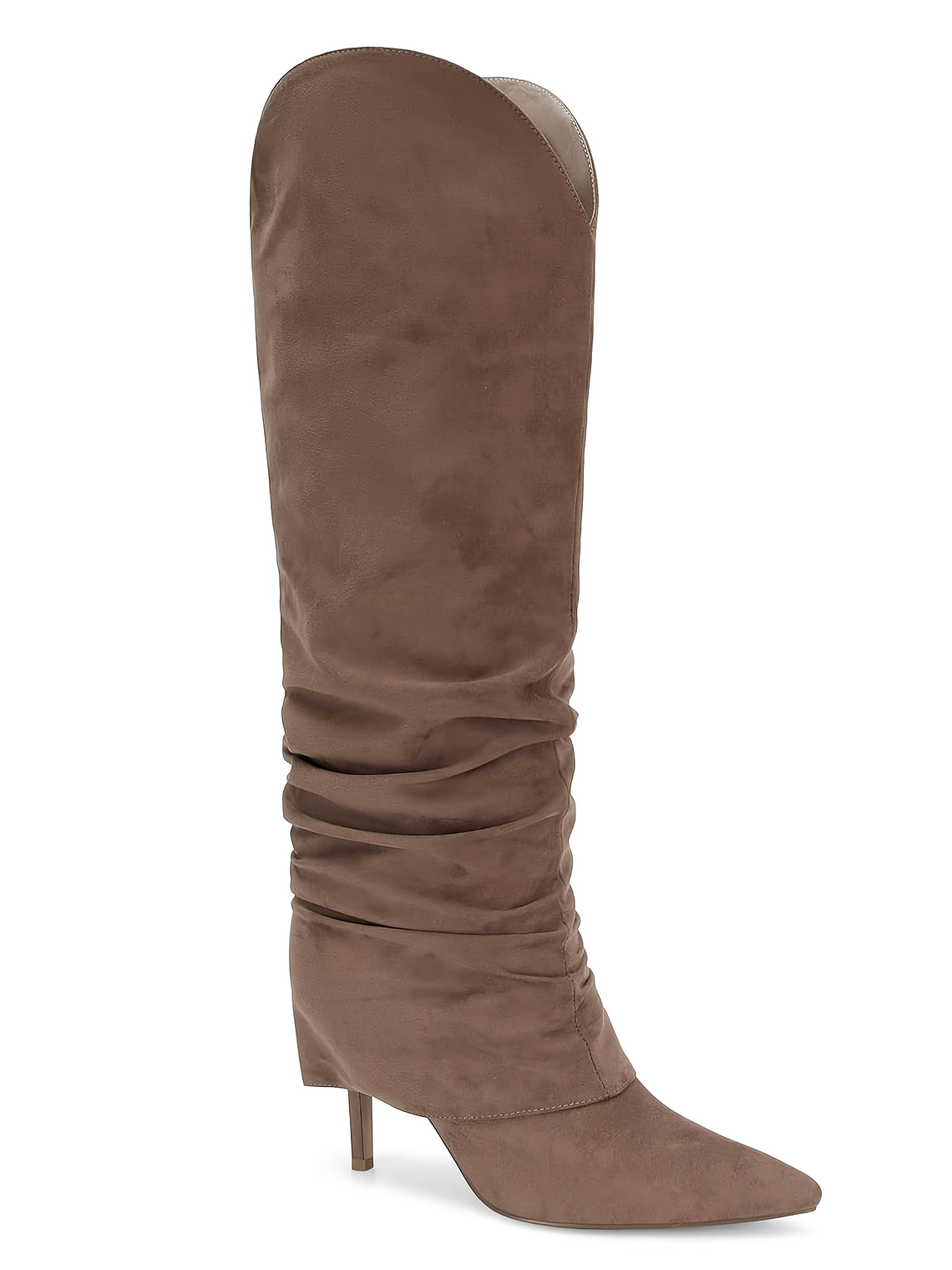 Women'S Genuine Leather Fold Over Knee High Boots - Wide Calf Pointed Toe Stiletto Heels, Pull-On Closure, All-Season Tall Booties with Cushioned Insole & Arch Support, Brown/Coffee - Versatile for Ca 8