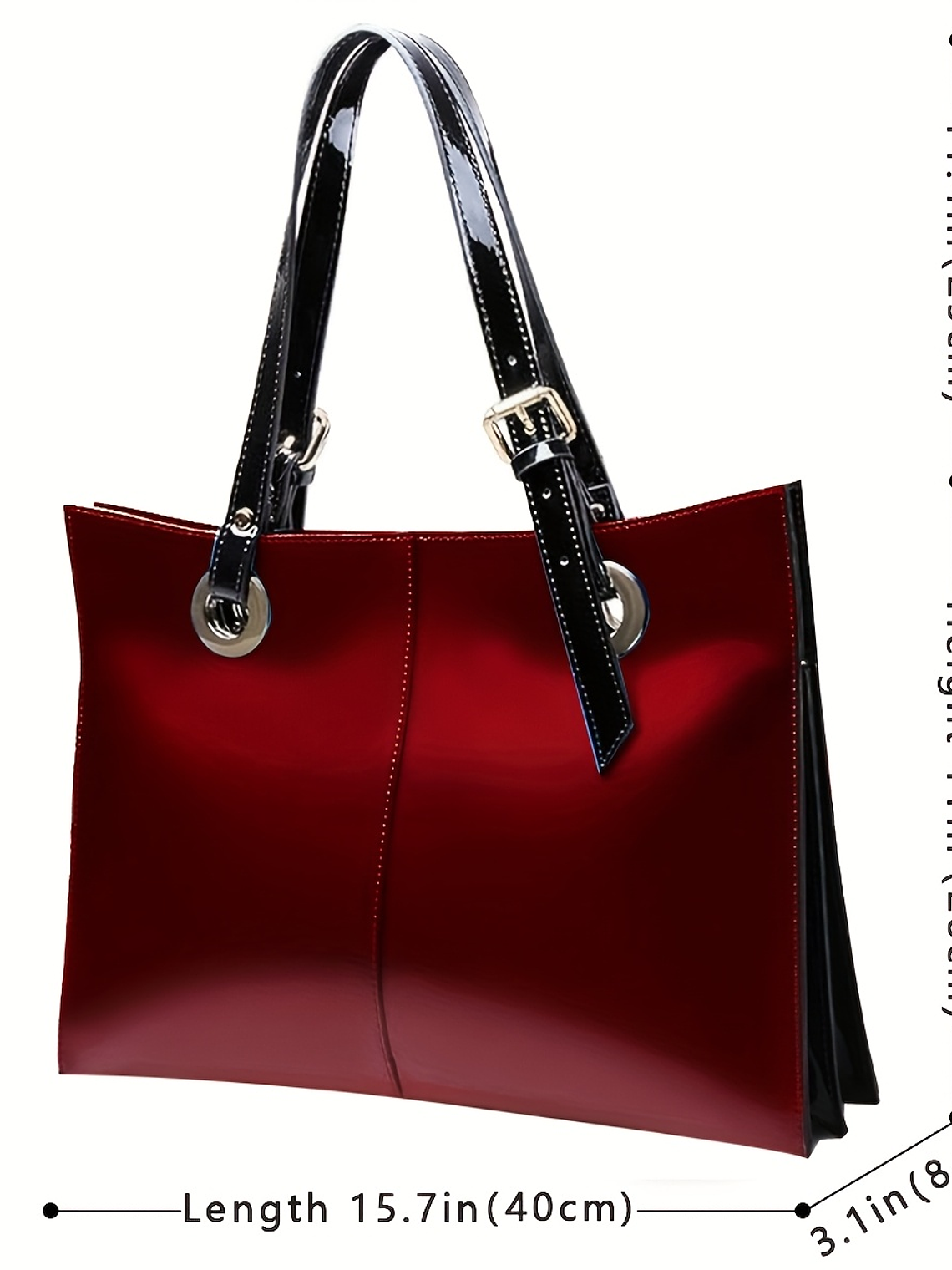 Women Patent Leather Handbag - Genuine Burgundy Purse, Large Capacity Tote & Wallet Combo (Handheld/Purse) in Red/Navy/Dark Purple, Golden-Tone Hardware, Adjustable Strap - Elegant Designer Bag for,,  8