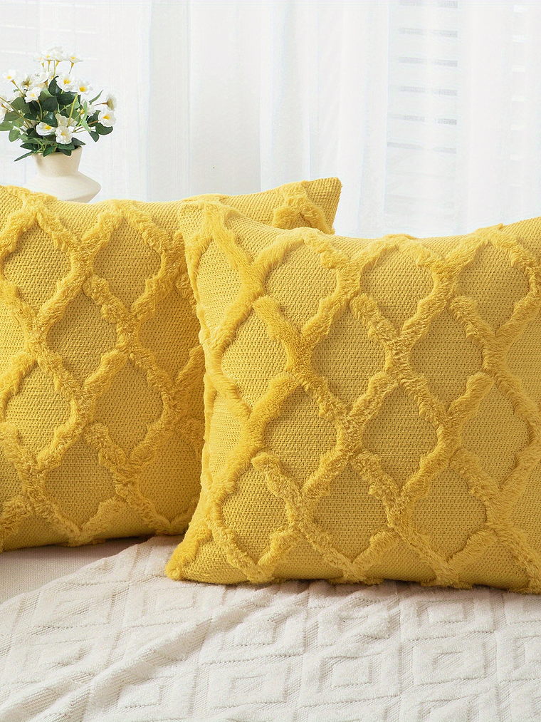 2pcs Boho Throw Pillow Covers 18x18 Inch Shaggy Plush Faux Wool with 3D Embroidery Pattern Suede Decorative Pillow Covers Luxury Cushion Covers for Couch Sofa Livingroom 9