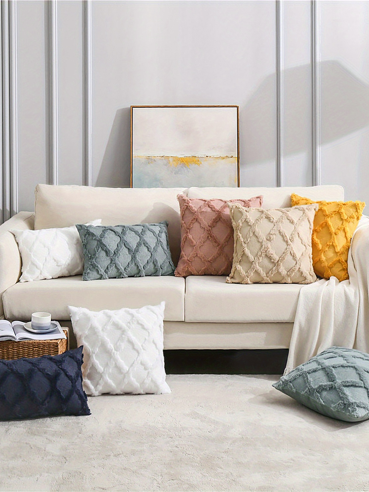 2pcs Boho Throw Pillow Covers 18x18 Inch Shaggy Plush Faux Wool with 3D Embroidery Pattern Suede Decorative Pillow Covers Luxury Cushion Covers for Couch Sofa Livingroom 10