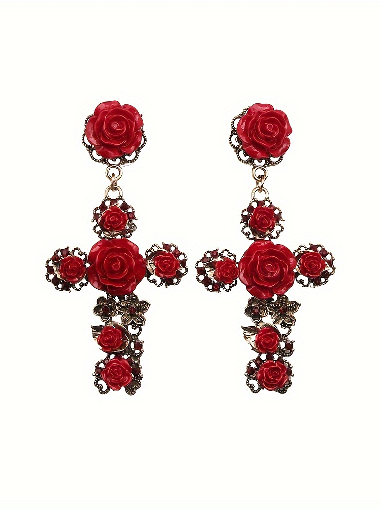 Tears of Joy Vintage Rose Cross Earrings  8