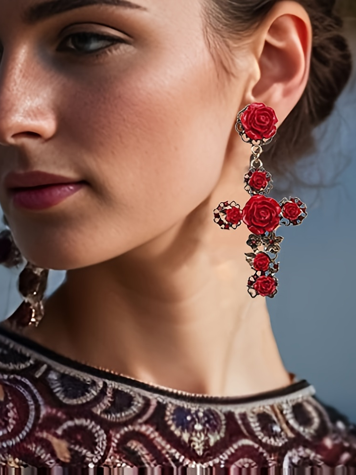 Tears of Joy Vintage Rose Cross Earrings  9