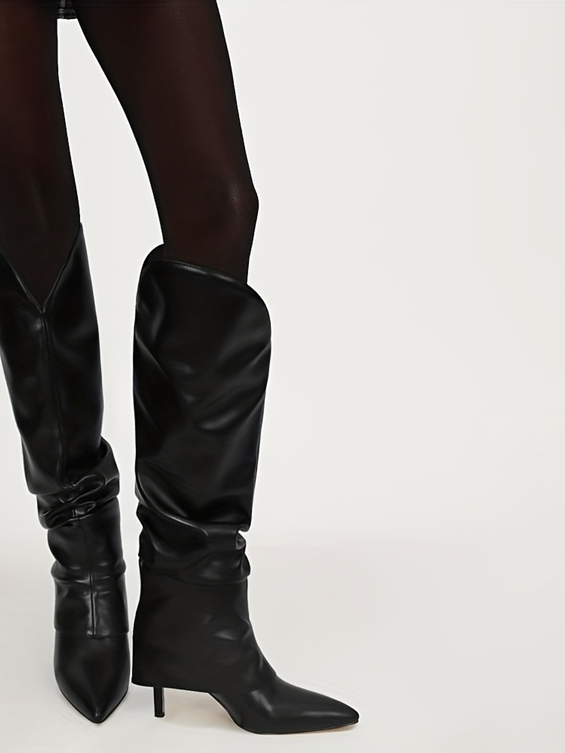 Women'S Genuine Leather Fold Over Knee High Boots - Wide Calf Pointed Toe Stiletto Heels, Pull-On Closure, All-Season Tall Booties with Cushioned Insole & Arch Support, Brown/Coffee - Versatile for Ca 9