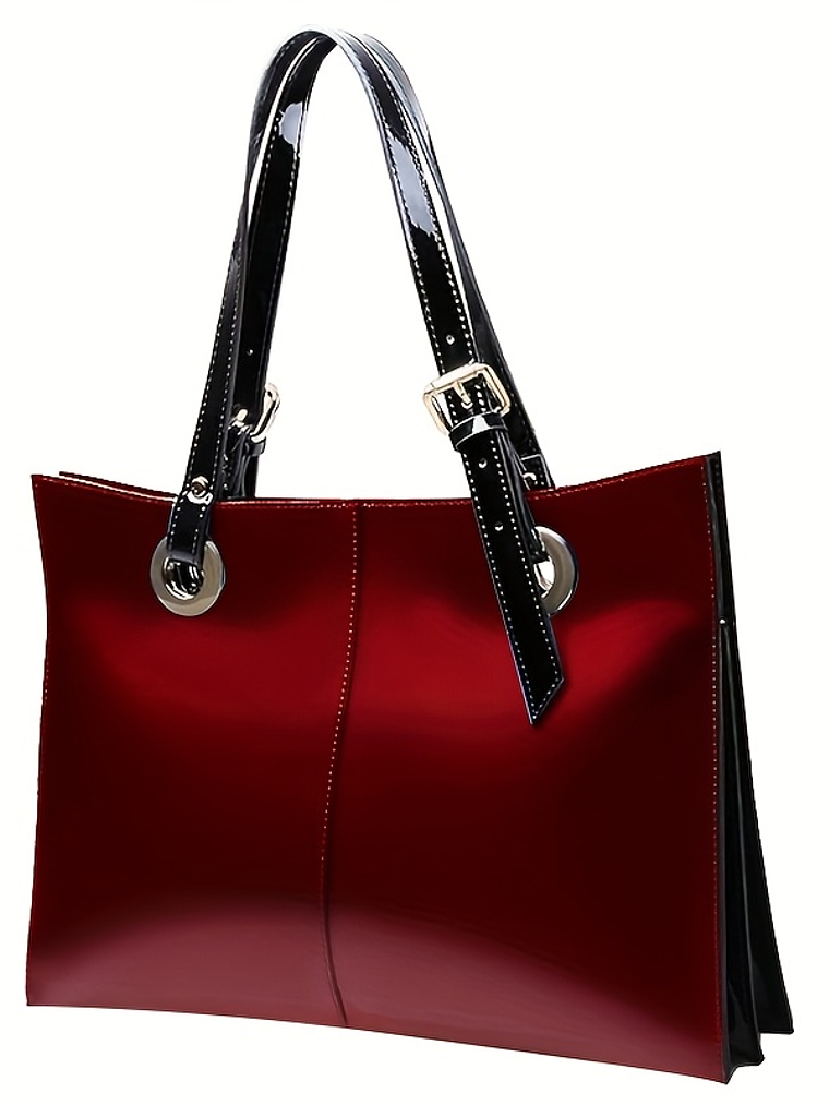 Women Patent Leather Handbag - Genuine Burgundy Purse, Large Capacity Tote & Wallet Combo (Handheld/Purse) in Red/Navy/Dark Purple, Golden-Tone Hardware, Adjustable Strap - Elegant Designer Bag for,,  10