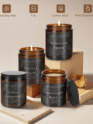 4 Pack Scented Candles For Home Scented Candles, 28 Oz Soy Wax Candle Gift Set For Women Men (Lemon Lavender/Vanilla Sugar/Sandalwood Rose/Moroccan Amber), for home Decor, Room Decor, Birthday, Valent