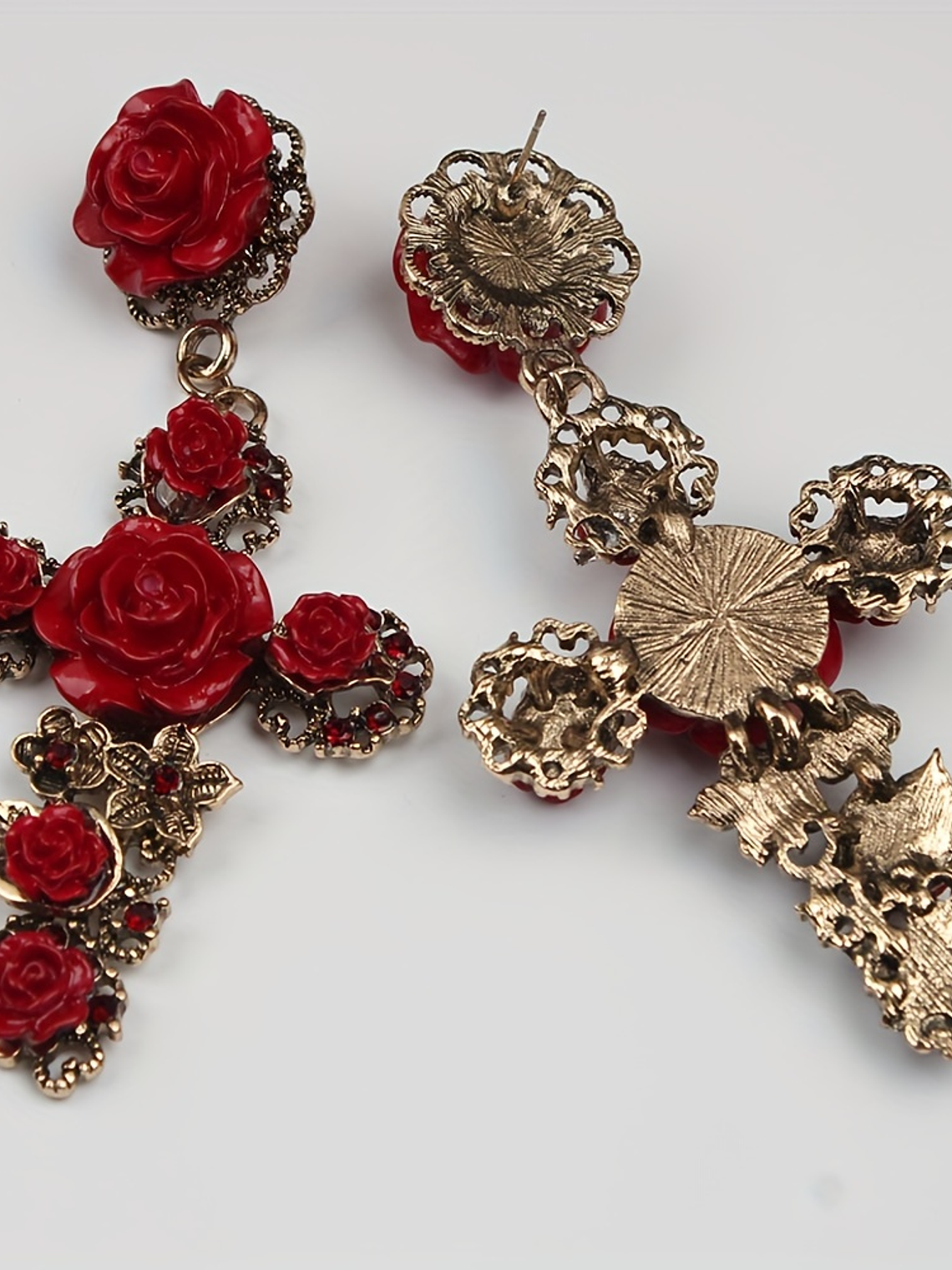 Tears of Joy Vintage Rose Cross Earrings  10