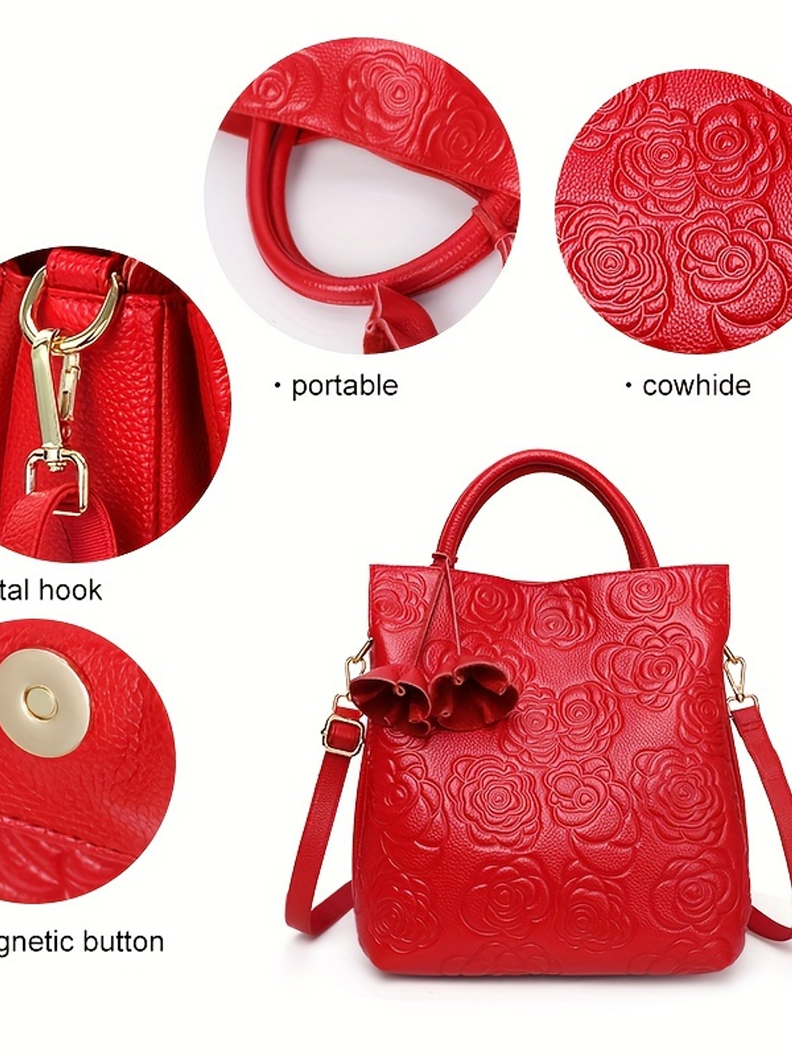 Blossom Embossed Genuine Leather Handbag  6