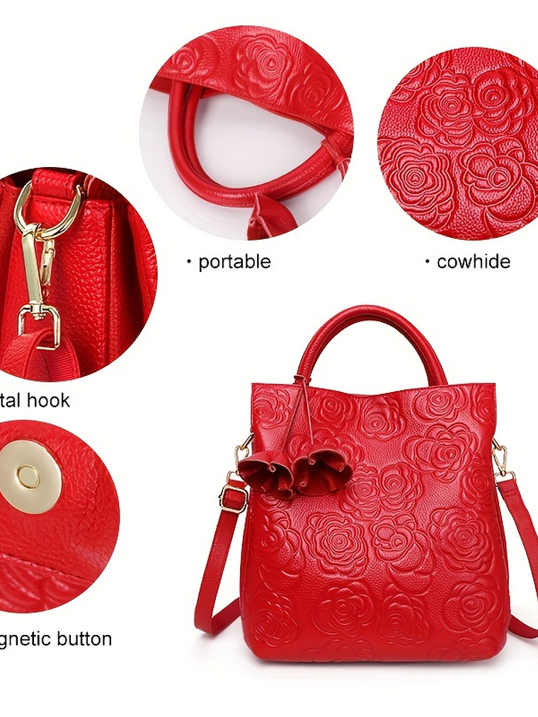 Blossom Embossed Genuine Leather Handbag  6