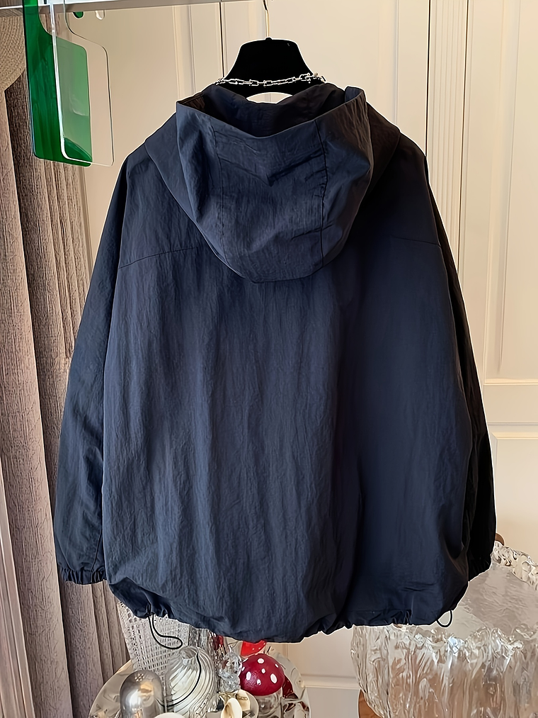 Women'S Casual Hooded Windbreaker Jacket with Zipper Pockets - Lightweight Spring/Fall Outerwear, Solid Color, Long Sleeve, Zip-Up Design, Perfect for Casual Attire, Spring Outerwear | Zippered Jacket 3