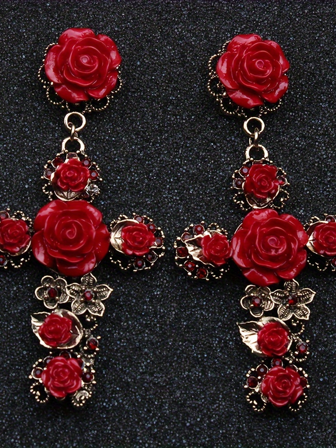 Tears of Joy Vintage Rose Cross Earrings  11