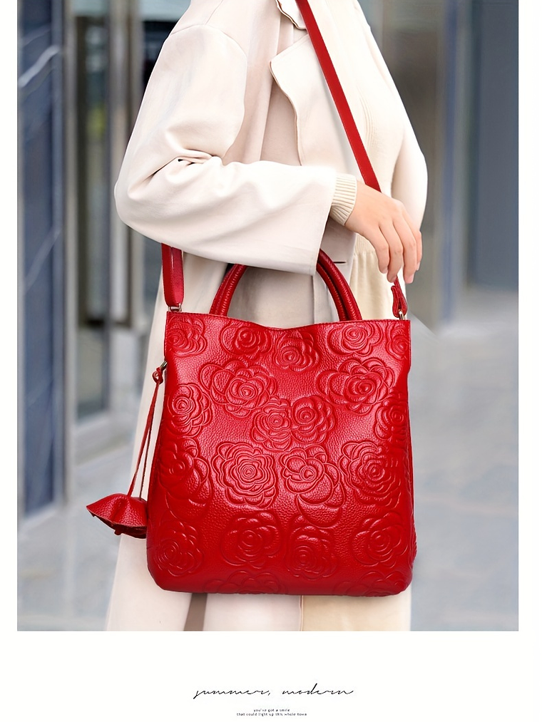 Blossom Embossed Genuine Leather Handbag  9