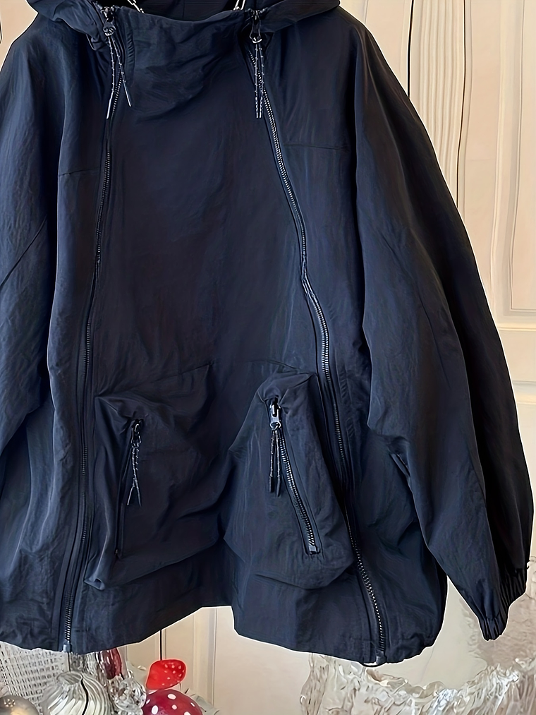 Women'S Casual Hooded Windbreaker Jacket with Zipper Pockets - Lightweight Spring/Fall Outerwear, Solid Color, Long Sleeve, Zip-Up Design, Perfect for Casual Attire, Spring Outerwear | Zippered Jacket 4