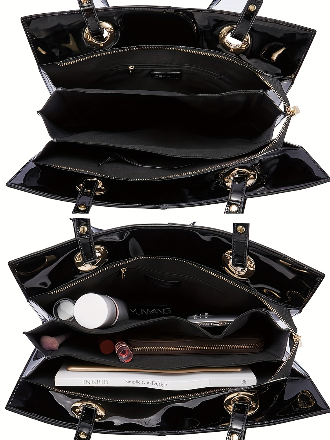 Women Patent Leather Handbag - Genuine Burgundy Purse, Large Capacity Tote & Wallet Combo (Handheld/Purse) in Red/Navy/Dark Purple, Golden-Tone Hardware, Adjustable Strap - Elegant Designer Bag for,,  12