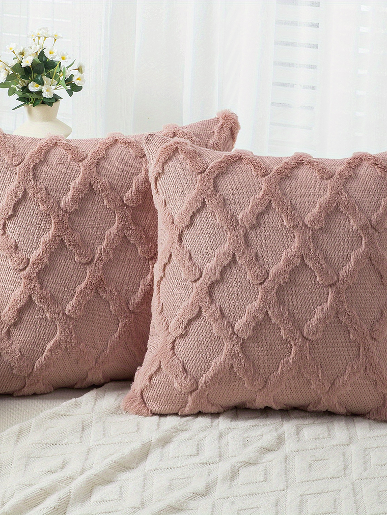 2pcs Boho Throw Pillow Covers 18x18 Inch Shaggy Plush Faux Wool with 3D Embroidery Pattern Suede Decorative Pillow Covers Luxury Cushion Covers for Couch Sofa Livingroom 13