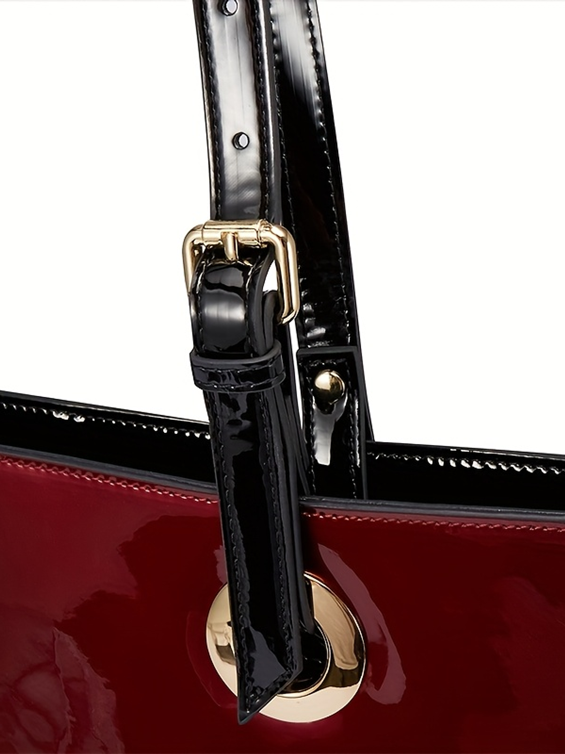 Women Patent Leather Handbag - Genuine Burgundy Purse, Large Capacity Tote & Wallet Combo (Handheld/Purse) in Red/Navy/Dark Purple, Golden-Tone Hardware, Adjustable Strap - Elegant Designer Bag for,,  13