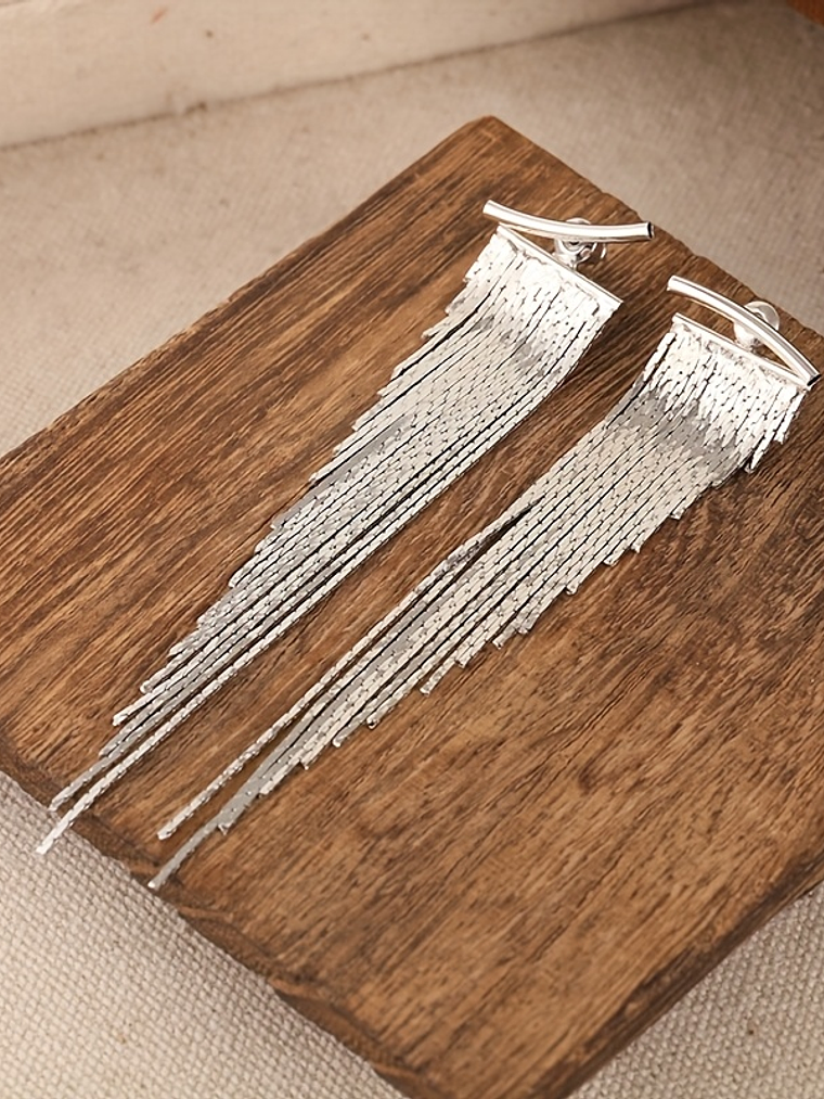 Laser Focus Metal Tassel Earrings  7