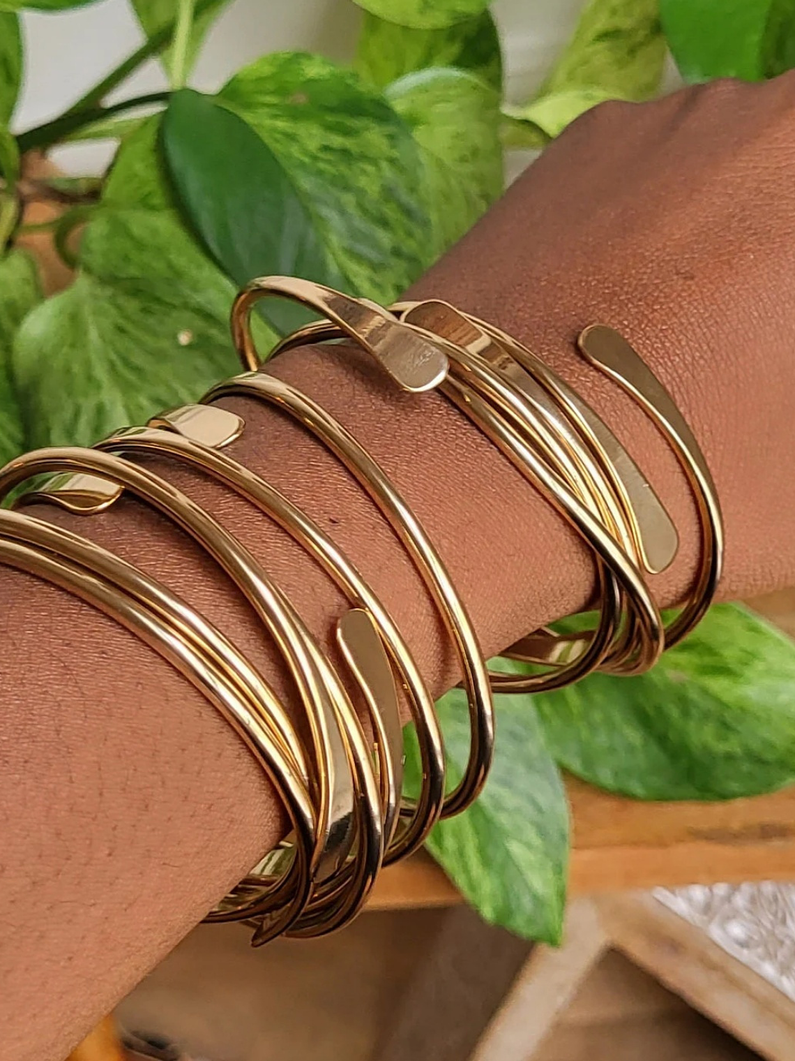 Vintage Boho 6pcs 14K Golden Plated Copper Cuff Bracelet Set - Adjustable & Stackable for Daily Wear & Gift-Giving 7