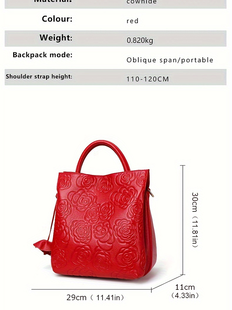 Blossom Embossed Genuine Leather Handbag  11