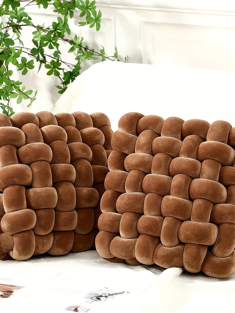 2pcs Knot Pillow Soft Throw Pillow Home Decoration Cushion Square Office Knotted Plush Throw Cushion For Living Room Bedroom Sofa Couch Living Room Decor, 12'' X 13'' 18