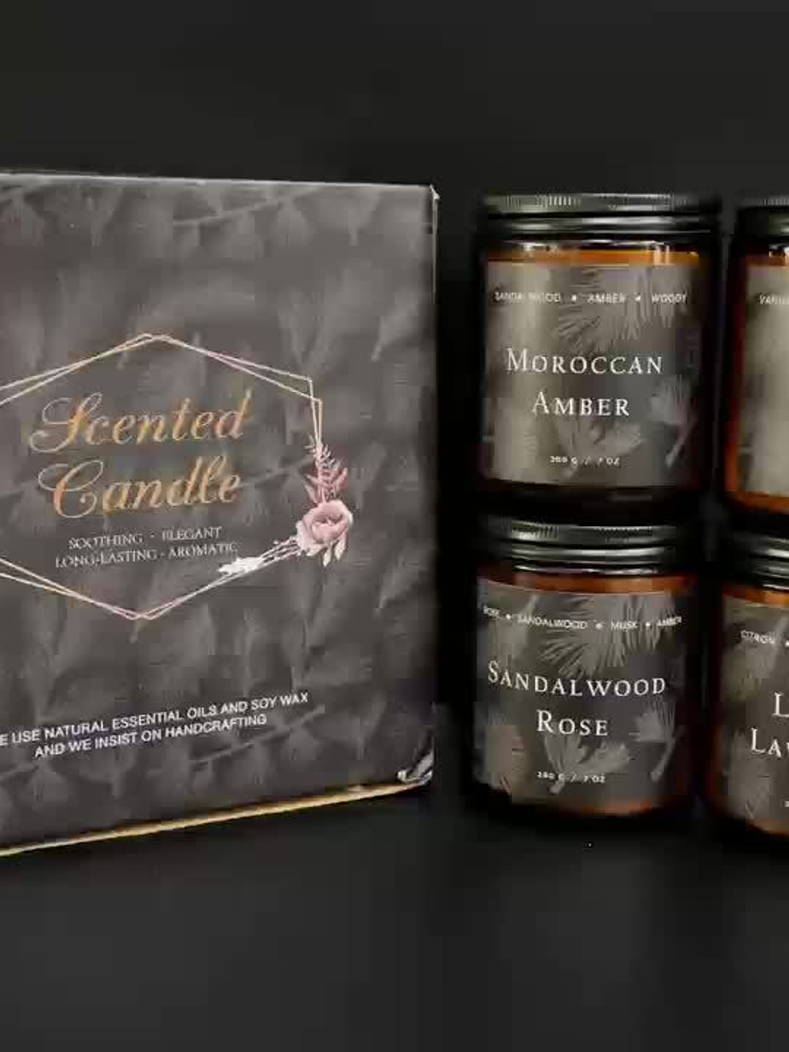4 Pack Scented Candles For Home Scented Candles, 28 Oz Soy Wax Candle Gift Set For Women Men (Lemon Lavender/Vanilla Sugar/Sandalwood Rose/Moroccan Amber), for home Decor, Room Decor, Birthday, Valent 9