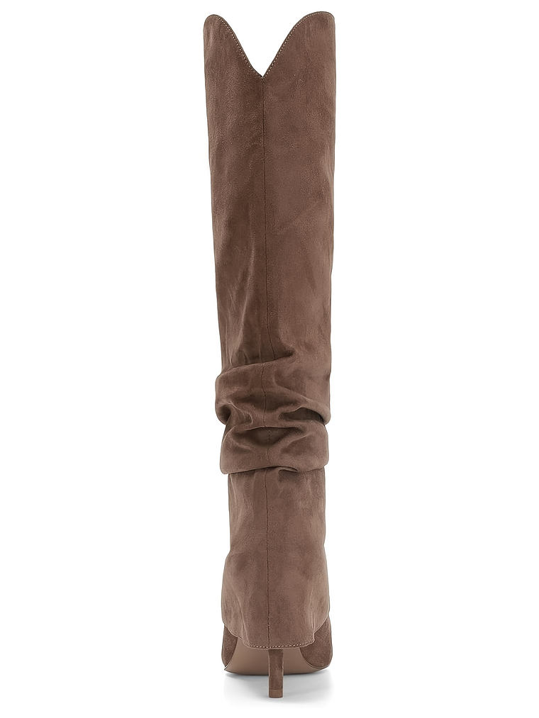 Women'S Genuine Leather Fold Over Knee High Boots - Wide Calf Pointed Toe Stiletto Heels, Pull-On Closure, All-Season Tall Booties with Cushioned Insole & Arch Support, Brown/Coffee - Versatile for Ca 13