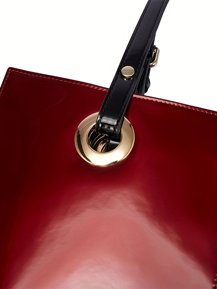 Women Patent Leather Handbag - Genuine Burgundy Purse, Large Capacity Tote & Wallet Combo (Handheld/Purse) in Red/Navy/Dark Purple, Golden-Tone Hardware, Adjustable Strap - Elegant Designer Bag for,,  16