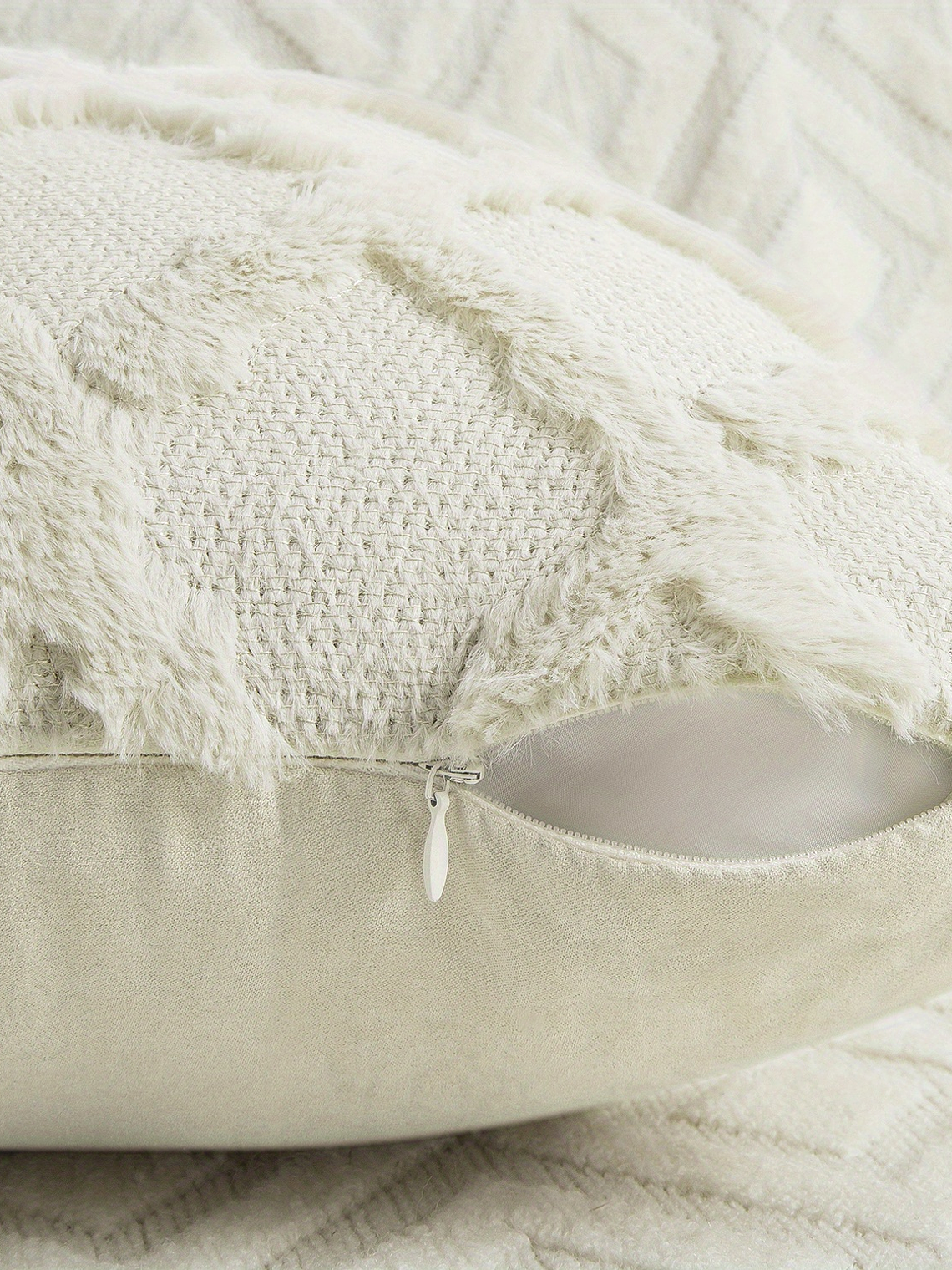 2pcs Boho Throw Pillow Covers 18x18 Inch Shaggy Plush Faux Wool with 3D Embroidery Pattern Suede Decorative Pillow Covers Luxury Cushion Covers for Couch Sofa Livingroom 16