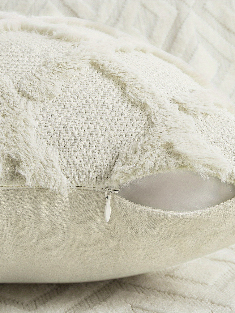 2pcs Boho Throw Pillow Covers 18x18 Inch Shaggy Plush Faux Wool with 3D Embroidery Pattern Suede Decorative Pillow Covers Luxury Cushion Covers for Couch Sofa Livingroom 16