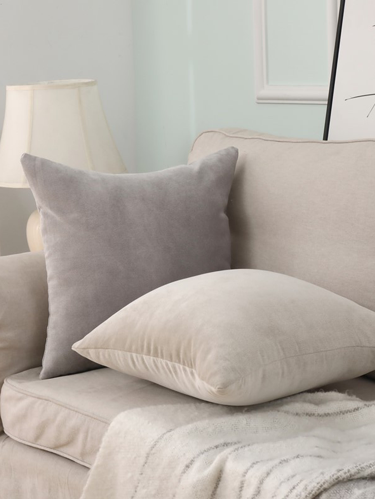 Set of 2 Modern Decorative Velvet Throw Pillow Covers 18x18inch (45x45 cm) – Decorative Square Cushion Cases for Sofa, Couch, and Living Room Décor in Blue, Beige, and Yellow – Durable, Soft, and 13