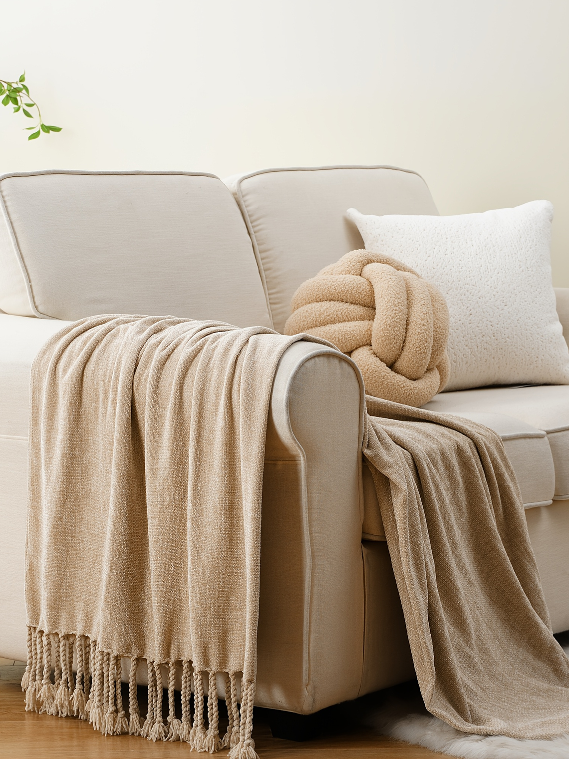 Luxury Chenille Throw Blanket, Plush Soft Fringe Trim No-Sew Edges, Cozy Chenille Fabric All-Season Bedspread-Style Couch Cover, for Sofa Bed & Home Decor, 50