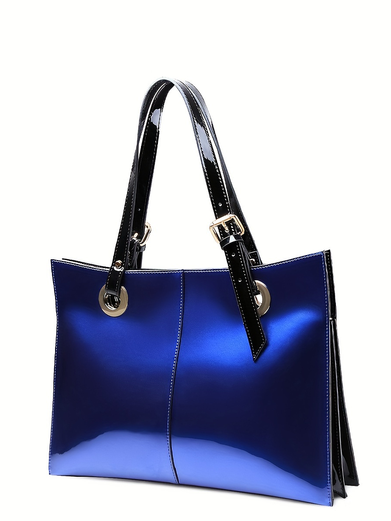 Women Patent Leather Handbag - Genuine Burgundy Purse, Large Capacity Tote & Wallet Combo (Handheld/Purse) in Red/Navy/Dark Purple, Golden-Tone Hardware, Adjustable Strap - Elegant Designer Bag for,,  18