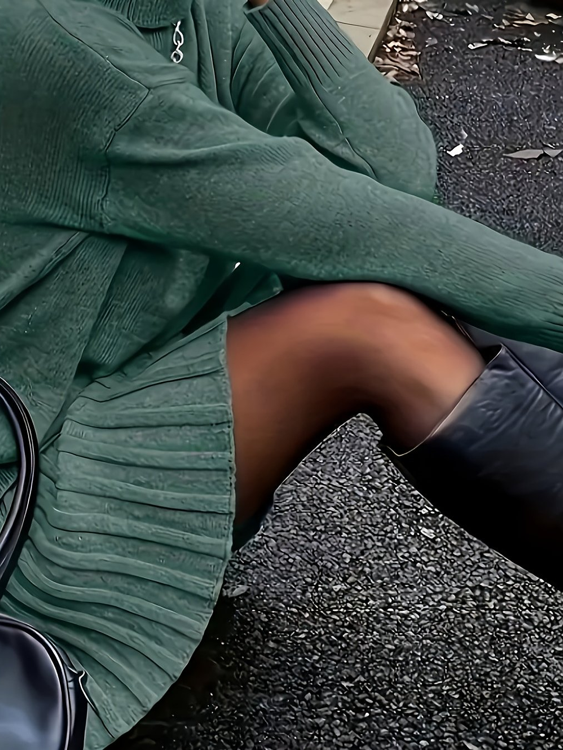 Women'S Suit, Autumn And Winter Elegant High-neck Drop Shoulder Long-sleeved Sweater And Pleated Skirt 2pcs Set 19