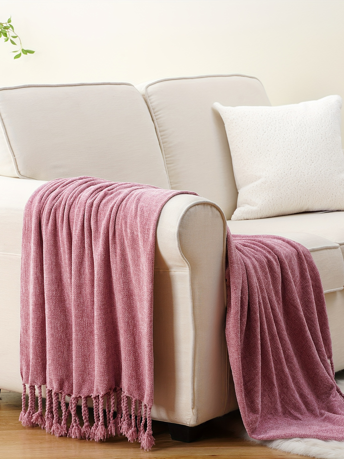 Luxury Chenille Throw Blanket, Plush Soft Fringe Trim No-Sew Edges, Cozy Chenille Fabric All-Season Bedspread-Style Couch Cover, for Sofa Bed & Home Decor, 50